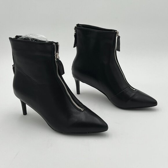 XYD Black Front Rear Double Zips Pointed Toe Low Thin Heel Ankle Boot Dressy - Picture 4 of 6